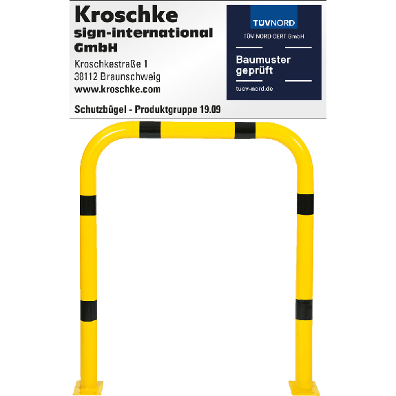 Schutzbügel, zum Aufdübeln, gelb/schwarz, Stahl, verzinkt, pulverb., Ø76mm, 1000x1150mm Schutzbügel, zum Aufdübeln, gelb/schwarz, Stahl, verzinkt, pulverb., Ø76mm, 1000x1150mm-Beschreibung lesen