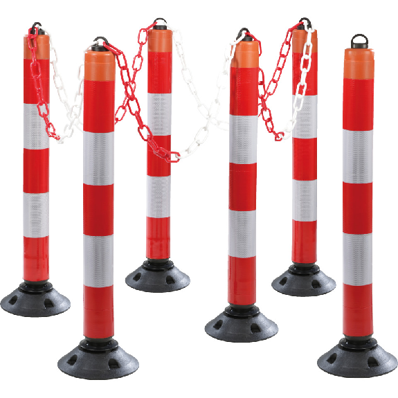 Absperrpfosten-Set mit Zylinderfuß, rot/weiß, 1050 mm-Beschreibung lesen