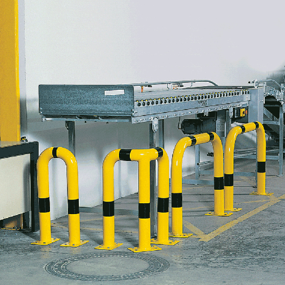 Schutzbügel, zum Aufdübeln, gelb/schwarz, Stahl, verzinkt, pulverb., Ø76mm, 300x650mm Schutzbügel, zum Aufdübeln, gelb/schwarz, Stahl, verzinkt, pulverb., Ø76mm, 300x650mm-Beschreibung lesen