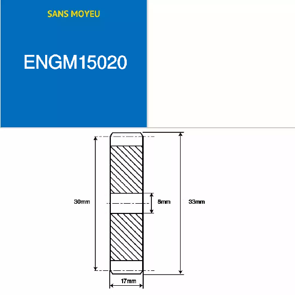 ENGM15020  20 Zähne  Modul: 1,5  Teilungsdurchmesser: 30 mm  Außendurchmesser: 33 mm  Zahnbreite: 17 mm-Beschreibung lesen