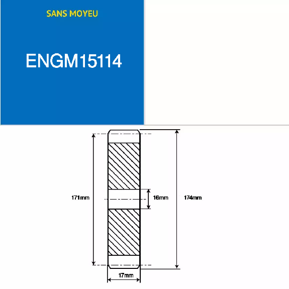 ENGM15114  114 Zähne  Modul: 1,5  Teilkreisdurchmesser: 171 mm  Außendurchmesser: 174 mm  Zahnbreite: 17 mm-Beschreibung lesen