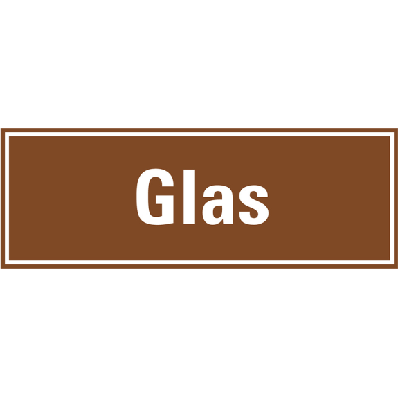 Hinweisschild Glas, braun/weiß, Folie, selbstklebend, 297x105mm-Beschreibung lesen