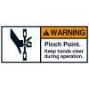 ANSI-Aufkleber WARNING Pinch point,UL anerk.,Folie,35x80mm,2/Bogen ANSI-Aufkleber WARNING Pinch point,UL anerk.,Folie,35x80mm,2/Bogen