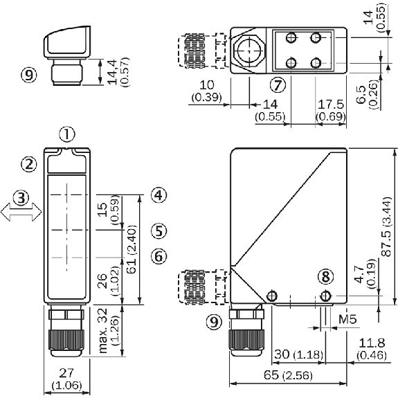 Cellule EAP PNP/NPN P=1,2m Pot. LR LO/DO / M12 4P - WT24-2B470-Lire la description