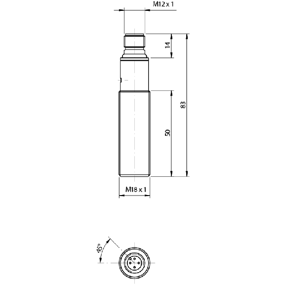 Cellule Directe PNP P=400mm Teach IR LO/DO M18 Inox Axial, M12 4P - FFI7/0P-1E-Lire la description