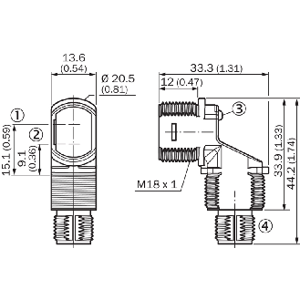 Cellule EAP PNP P=50mm IR LO Hybride / M12 4P - ZTB18-4PZ4A1D02-Lire la description