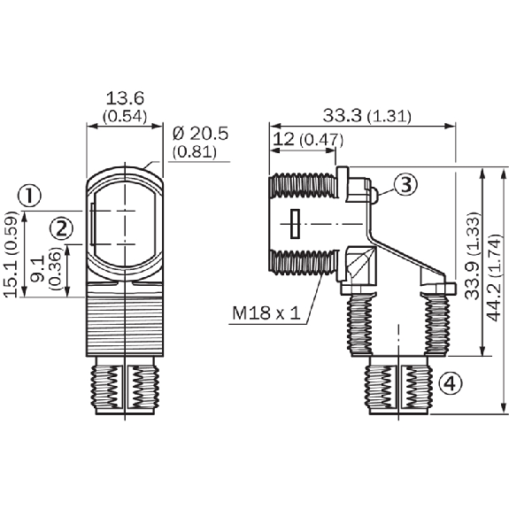 Cellule EAP PNP P=50mm IR LO Hybride / M12 4P - ZTB18-4PZ4A1D02-Lire la description