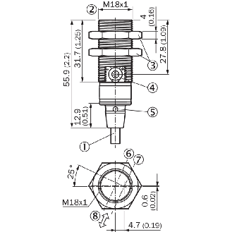 Cellule EAP NPN P=300mm Pot. PinPoint LO/DO M18 Inox Axial / Câble 2m - GRTB18S-N1112V-Lire la description