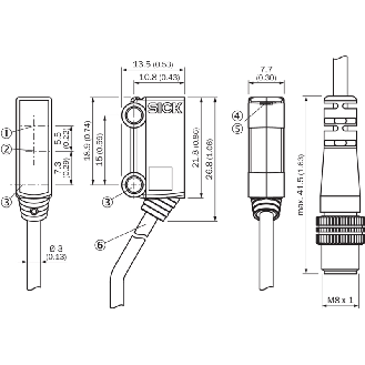 Cellule EAP PNP P=40mm Led bleue LO / M08 3P+C0.2m - WTB2S-2P3180-Lire la description