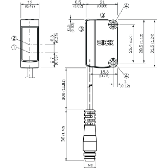 Cellule Bar. reflex PNP P=12m Pot. Laser LO/DO 10-30Vdc M08 4P+C0.4m - GL6L-F6211-Lire la description