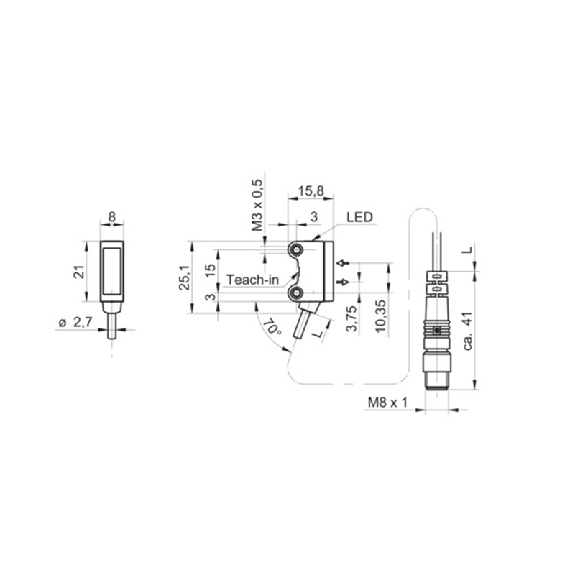 Cellule EAP PNP P=120mm qTeach Laser LO/DO / M08 4P+C0.2m - O200.GL-PV1T.72NV/F040_H006-Lire la description