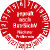 Prüfplakette geprüft n.BetrSichV Nä.Prüft. 26-31,Folie,selbstkl.,Ø 30mm,10/Bogen Prüfplakette geprüft n.BetrSichV Nä.Prüft. 26-31,Folie,selbstkl.,Ø 30mm,10/Bogen