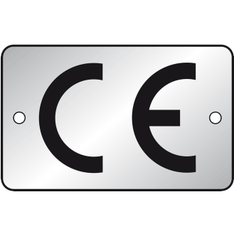CE-Zeichen, rechteckig, silber/schwarz, Aluminium, eloxiert, 40x25mm, 100/VE-Beschreibung lesen