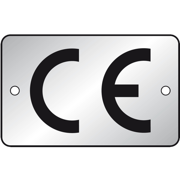 CE-Zeichen, rechteckig, silber/schwarz, Aluminium, eloxiert, 40x25mm, 100/VE-Beschreibung lesen