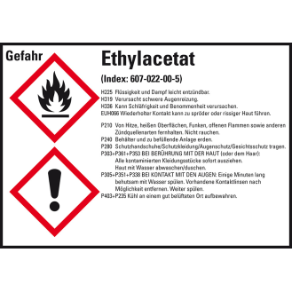 GHS-Etikett Ethylacetat, GefStoffV/GHS/CLP, Folie, 105x74mm, 8/Bogen-Beschreibung lesen