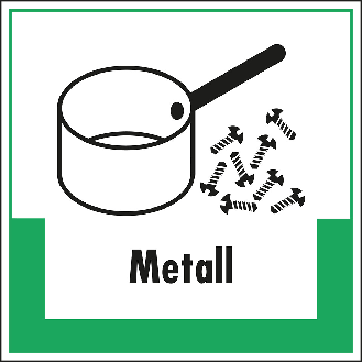 Abfallkennzeichen Metall, mit Symbol und Text, Kunststoff, 200x200mm-Beschreibung lesen
