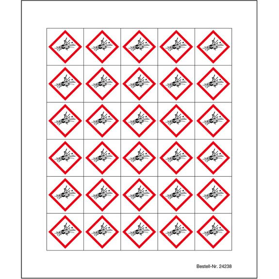 Minisymbol GHS 01 Explosive Stoffe, Polyesterfolie, selbstklebend, 20x20mm, 30/Bogen Minisymbol GHS 01 Explosive Stoffe, Polyesterfolie, selbstklebend, 20x20mm, 30/Bogen-Beschreibung lesen