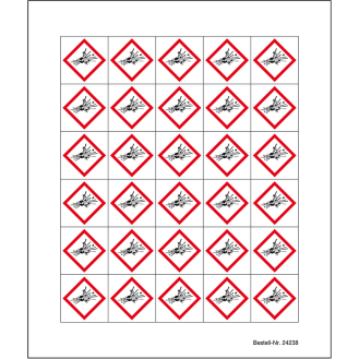 Minisymbol GHS 01 Explosive Stoffe, Polyesterfolie, selbstklebend, 20x20mm, 30/Bogen-Beschreibung lesen