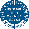 Prüfplakette gepr.n.DGUV Vor.3 (BGV A3),26-31,blau,Folie,selbst.,Ø30mm,10/Bogen