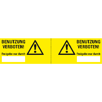 Steckerkennzeichnung Benutzung verboten, gelb/schwarz, Folie, 120x30mm, 3/Bogen-Beschreibung lesen