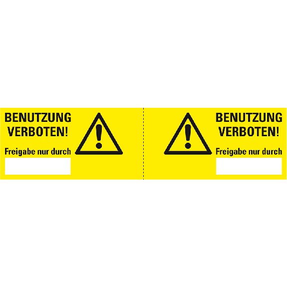 Steckerkennzeichnung Benutzung verboten, gelb/schwarz, Folie, 120x30mm, 3/Bogen