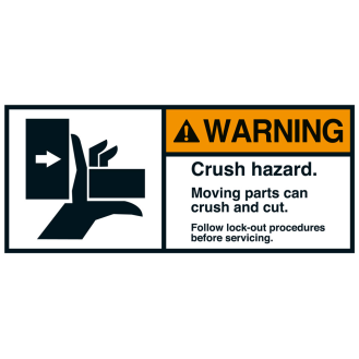 ANSI-Aufkleber WARNING Crush hazard,Hand/seitl.,UL anerk.,Folie,35x80mm,2/BOG-Beschreibung lesen