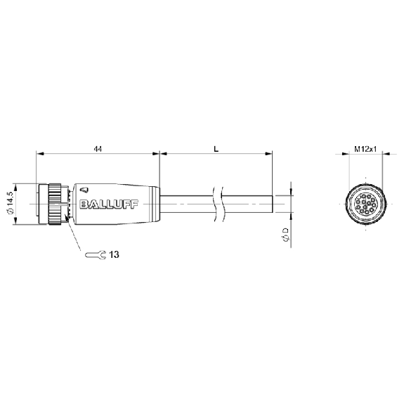 M12A Fem Droit 12p; Câble PVC 12x0.25 Gris Cpc 20m (30V) - BCC M41C-0000-1A-049-VX8C25-200 (BCC0KR6)-Lire la description