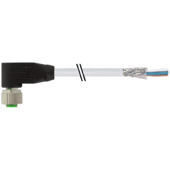 M12A Fem Coudé 4p; Câble Blindé PVC UL/CSA Gris 10m - 7000-13261-2011000-Lire la description