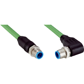 M12D Mâle Droit 4p/M12D Mâle Coudé 4p; PUR Blindé 4x0.34 Vert Cpc 5m - YM2D24-050PN1N2D24-Lire la description