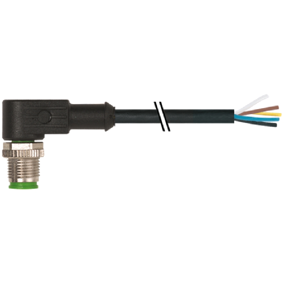 M12A Mâle Coudé 5p; Câble PUR 5x0.34 Noir Cpc 1.5m - 7000-12121-6350150-Lire la description