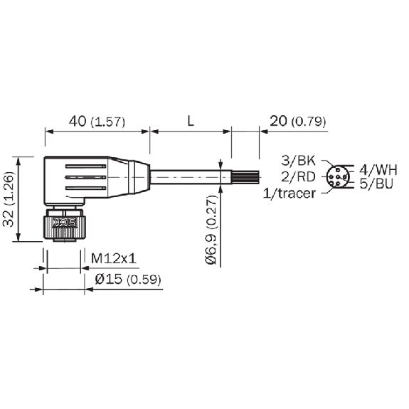 M12A Fem Coudé 5p; Câble Blindé PUR 5 fils Violet 5m DeviceNet - YG2A15-050C1BXLEAX-Lire la description