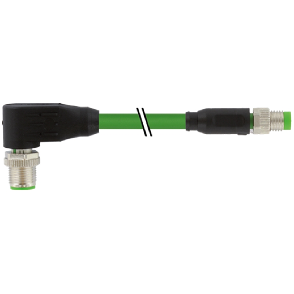 M12D Mâle Coudé 4p/M08A Mâle Droit 4p; Blindé PUR 1x4xAWG26 Vert 3.5m - 7000-44921-7910350 M12D Mâle Coudé 4p/M08A Mâle Droit 4p; Blindé PUR 1x4xAWG26 Vert 3.5m - 7000-44921-7910350-Lire la description