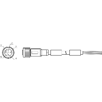 M12A Fem Droit 5p; Câble Blindé PUR 4x0.50 Noir 10m - YF2A64-100XXXXLEAX-Lire la description