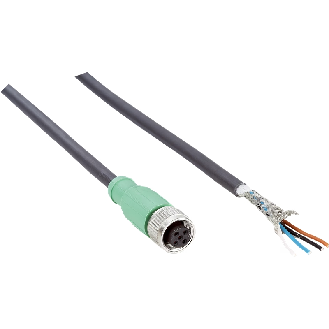 M12A Fem Droit 5p; Câble Blindé PUR 4x0.50 Noir 10m - YF2A64-100XXXXLEAX-Lire la description