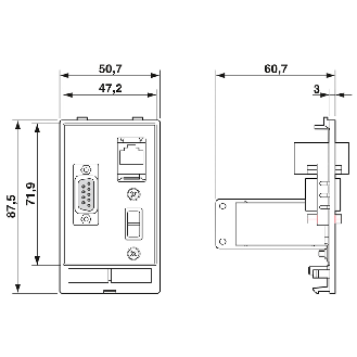 Plaque frontale avec 1×RJ45 F/F, 1xUSB type A F/F, 1x D-SUB 9 F/F - SI-FP-R1A-U1A-D1A-Lire la description