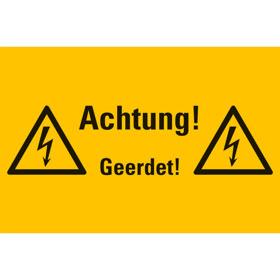Warn-Kombischild Achtung! Geerdet!, Kunststoff, 300x200mm, ASR A1.3, DIN EN ISO 7010 W012-Beschreibung lesen