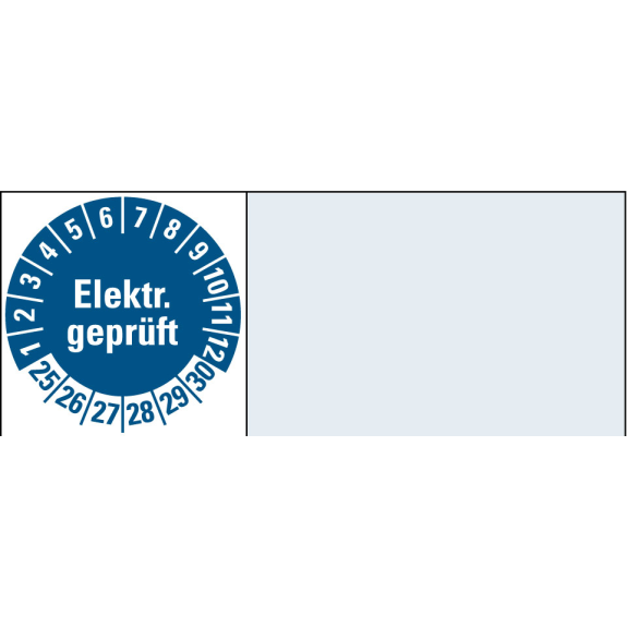 Kabelprüfplakette Elektr.geprüft,25-30,blau,Folie,selbstklebend,20x50mm,16/Bogen-Beschreibung lesen