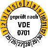 Mehrjahresprüfplakette gepr.nach VDE 0701,25-30,weiß/gelb,Folie,20mm,10/Bogen Mehrjahresprüfplakette gepr.nach VDE 0701,25-30,weiß/gelb,Folie,20mm,10/Bogen