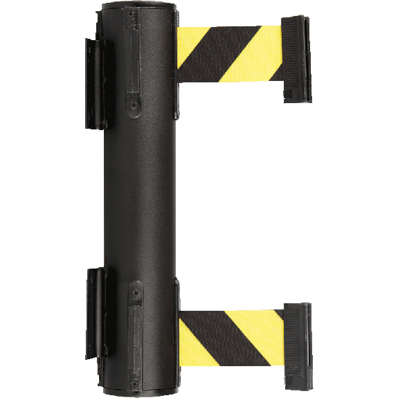 RS-GUIDESYSTEMS Wandkassette Dual, doppelter Auszug, schwarz, Gurt gelb/schwarz, 4m-Beschreibung lesen