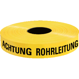 Trassenwarnband Achtung Rohrleitung, gelb, Polyethylen, 40mm, 250m/Rolle-Beschreibung lesen