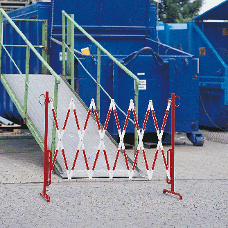 Scherensperre, mittel, weiß mit roter Reflexfolie, stufenlos ausziehbar bis 3,6m, 12kg-Beschreibung lesen