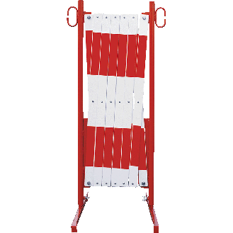 Scherensperre, mittel, weiß mit roter Reflexfolie, stufenlos ausziehbar bis 3,6m, 12kg-Beschreibung lesen
