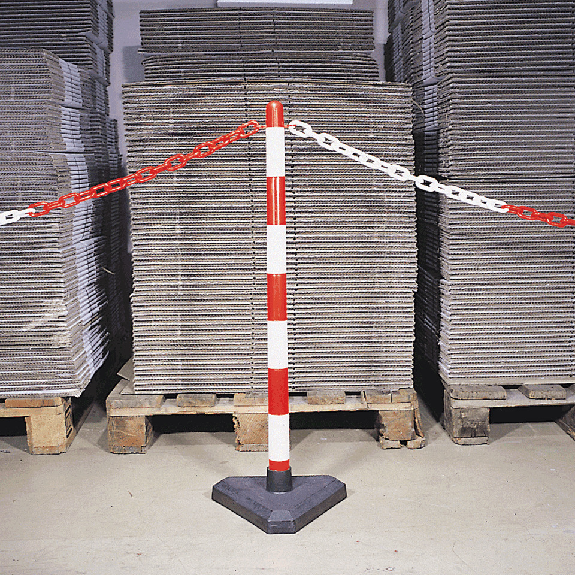 Einzelkettenständer Intern Maxi, mit Zementfuß, rot/weiß, Kunststoff, Ø40mm, 1100mm Einzelkettenständer Intern Maxi, mit Zementfuß, rot/weiß, Kunststoff, Ø40mm, 1100mm-Beschreibung lesen