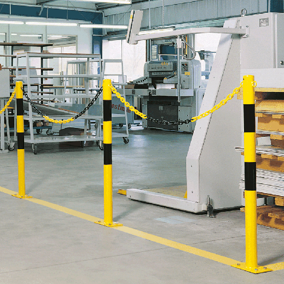 Sicherheitsabsperrpfosten mit Kettenösen, verzinkter Stahl, 1000 mm Sicherheitsabsperrpfosten mit Kettenösen, verzinkter Stahl, 1000 mm-Beschreibung lesen