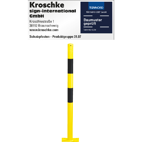 Absperrpfosten Bern, 2 Kettenösen, zum Aufdübeln, gelb/schwarz, Ø 60mm, 1000mm Absperrpfosten Bern, 2 Kettenösen, zum Aufdübeln, gelb/schwarz, Ø 60mm, 1000mm-Beschreibung lesen