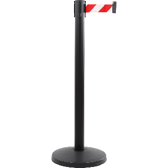 Gurtpfosten, schwarz, Stahl, Gurt rot/weiß schraffiert, 50mm, 4m, 11kg-Beschreibung lesen