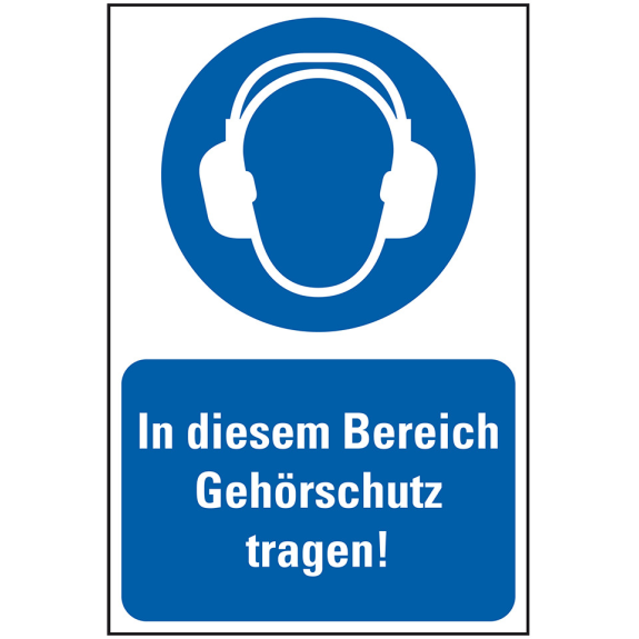 Gebots-Kombischild In diesem Bereich Gehörschutz tragen, Kunststoff, 200x300mm, ASR A1.3, DIN EN ISO 7010 M003-Beschreibung lesen