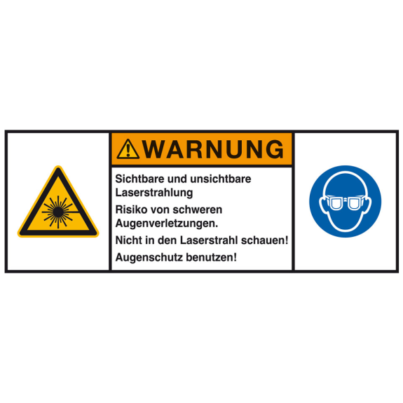 Produktsicherheitsschild Warnung - Laserstrahlung, RoHS konform, Folie, 100x35mm, ISO 3864-2-Beschreibung lesen