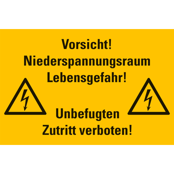 Warnschild Vorsicht! Niederspannungsraum Lebensgefahr, Folie, 200x300mm Warnschild Vorsicht! Niederspannungsraum Lebensgefahr, Folie, 200x300mm-Beschreibung lesen
