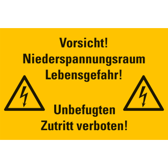 Warnschild Vorsicht! Niederspannungsraum Lebensgefahr, Folie, 200x300mm-Beschreibung lesen